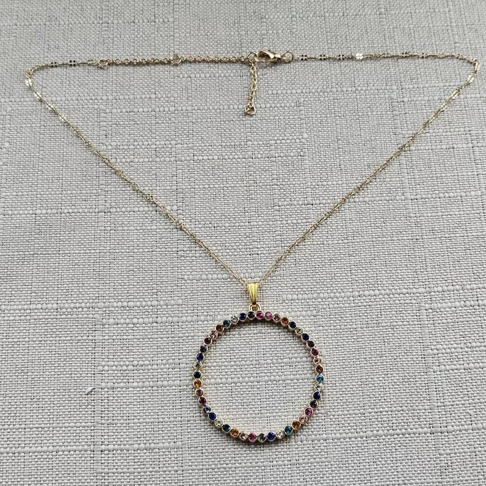 Women Necklace Multi Color Crystals Accent Round Pendant Fashion Jewelry Unbrand - Picture 2 of 11